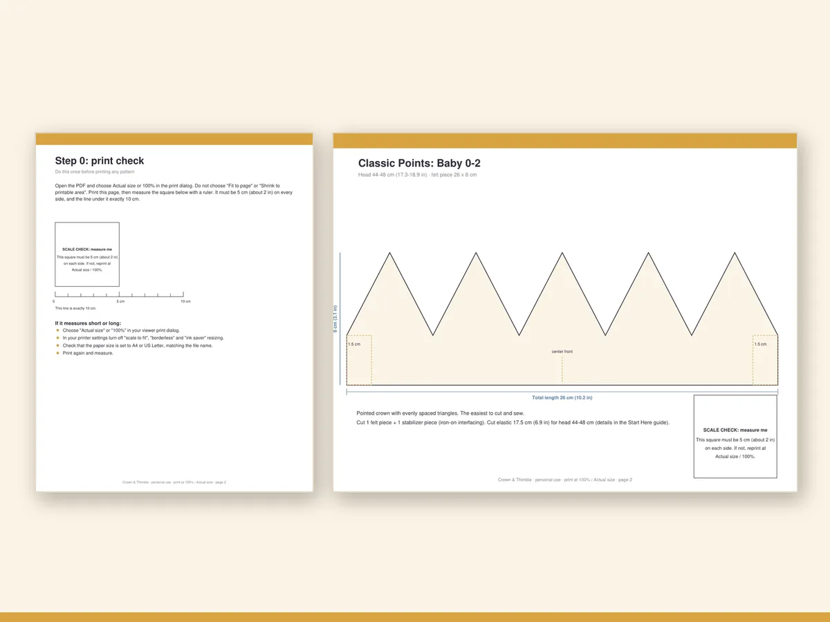Print check page with a 2 inch or 5 centimetre scale square